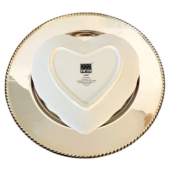 222 Fifth Floral Heart Fine Porcelain Plate 9” Cassidy Valentine’s Day Serveware - Picture 3 of 6